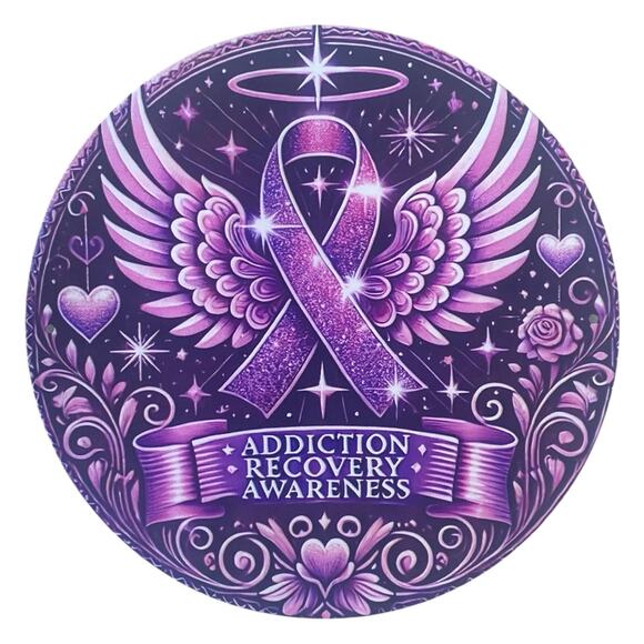 💜 Addiction Recovery Awareness Wreath Kit – Purple Ribbon & Angel Wings Sign - Picture 6 of 8